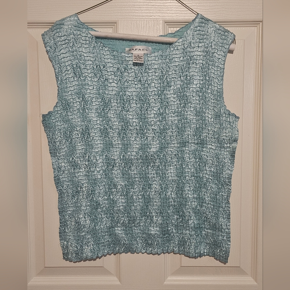 Vintage Rafael Blue Ribbed Sleeveless Top Sz M